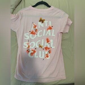 Anti Social Social Club Pink Tee with Floral and Butterfly Design